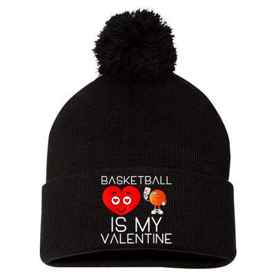 Basketball Is My Valentine Cute Basketball Valentines Day Pom Pom 12in Knit Beanie