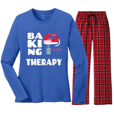 Baking Is My Therapy Gift Baker Baking Gift Cool Gift Women's Long Sleeve Flannel Pajama Set 