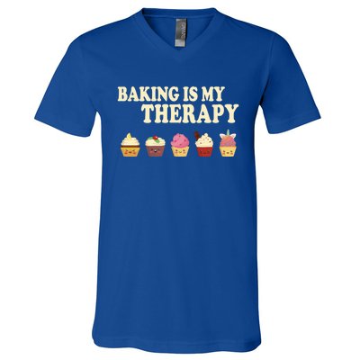 Baking Is My Therapy Great Gift Baker Baking Gift Funny Gift V-Neck T-Shirt