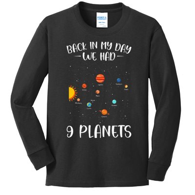 Back In My Day We Had Nine Planets Designs For Scientist Kids Long Sleeve Shirt