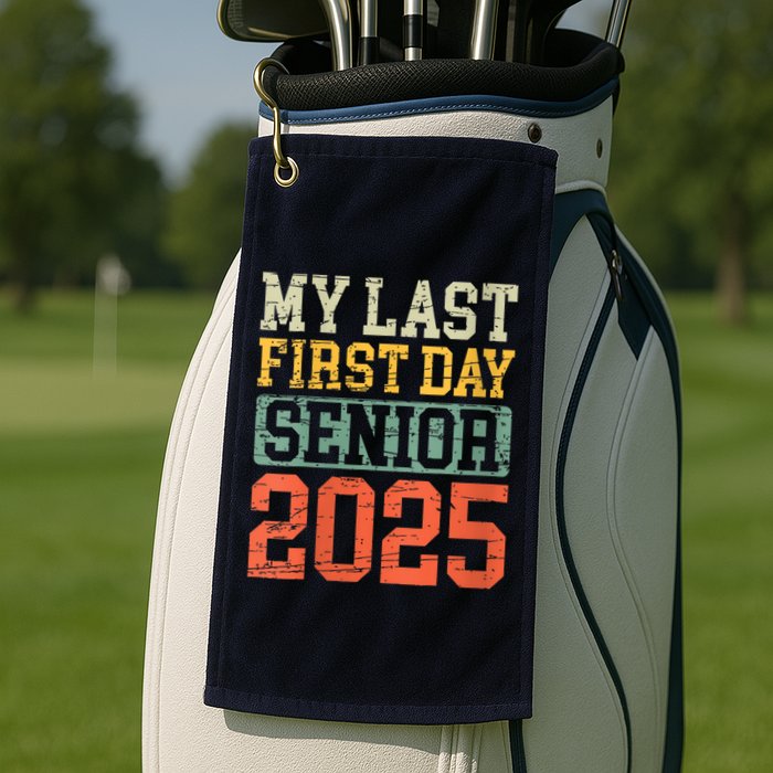 Bruh ItS My Last First Day Senior 2025 Back To School Funny Golf Towel