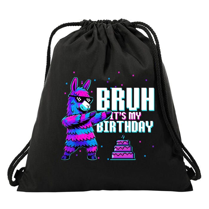 Bruh Its My Birthday Llama Pinata Family Party Bday Drawstring Bag