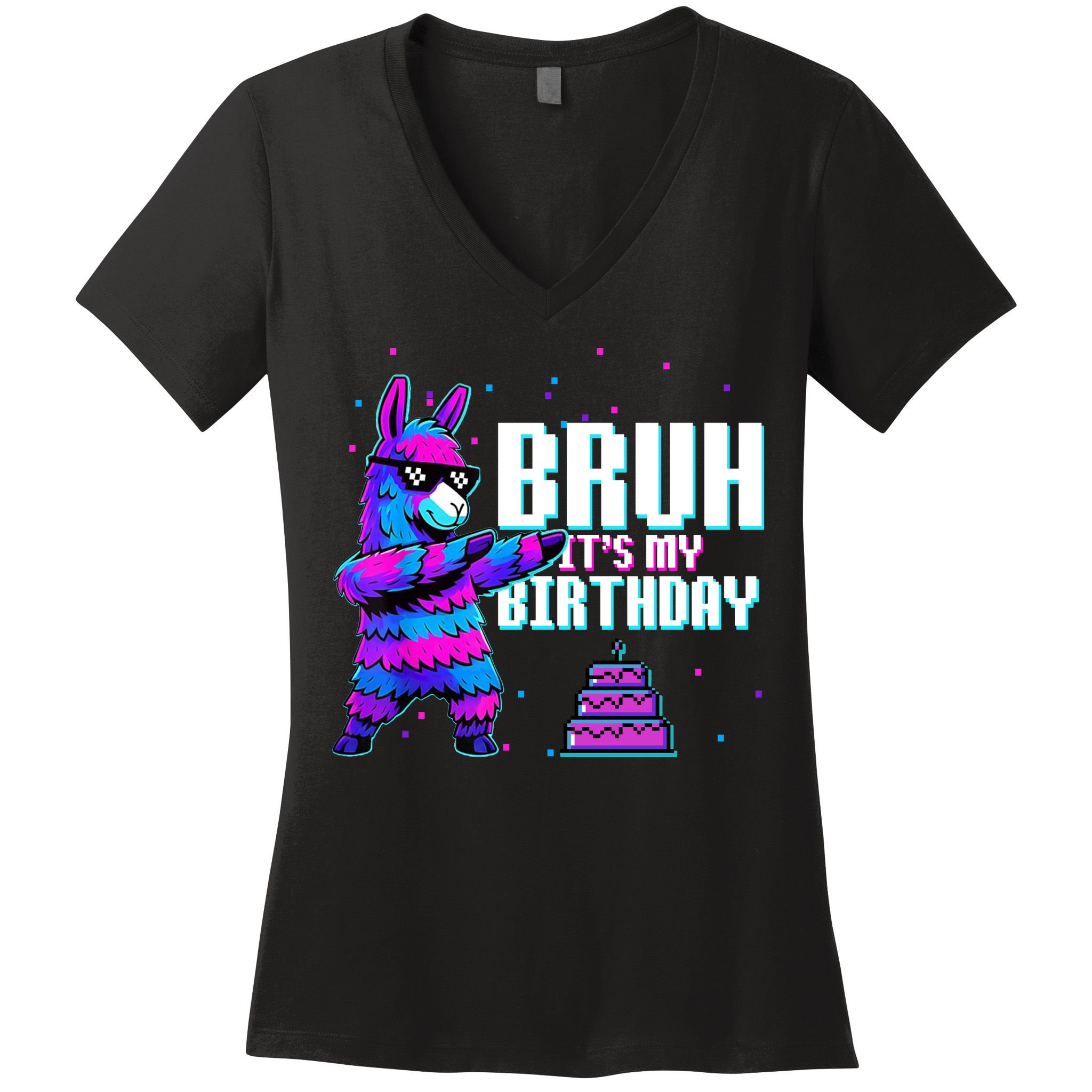 Bruh Its My Birthday Llama Pinata Family Party Bday Women's V-Neck T-Shirt