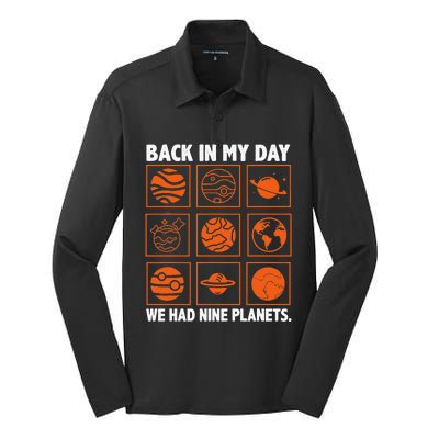 Back In My Day We Had Nine Planets Designs For Scientist Silk Touch Performance Long Sleeve Polo