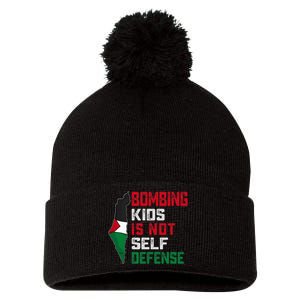 Bombing Is Not Self Defense Palestine Flag Pom Pom 12in Knit Beanie