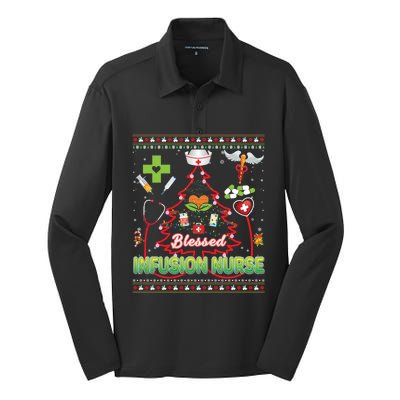 Blessed Infusion Nurse Christmas Tree Stethoscope Sweater Gift Silk Touch Performance Long Sleeve Polo