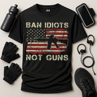 Ban Idiots Not Guns Ar15 Usa Flag 2nd Amendment Funny Gun Cooling Performance Crew T-Shirt