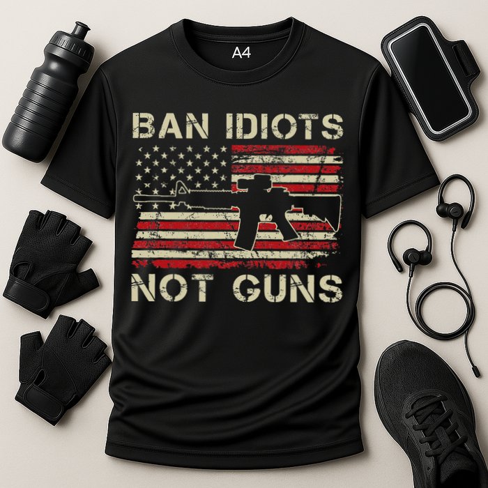 Ban Idiots Not Guns Ar15 Usa Flag 2nd Amendment Funny Gun Cooling Performance Crew T-Shirt
