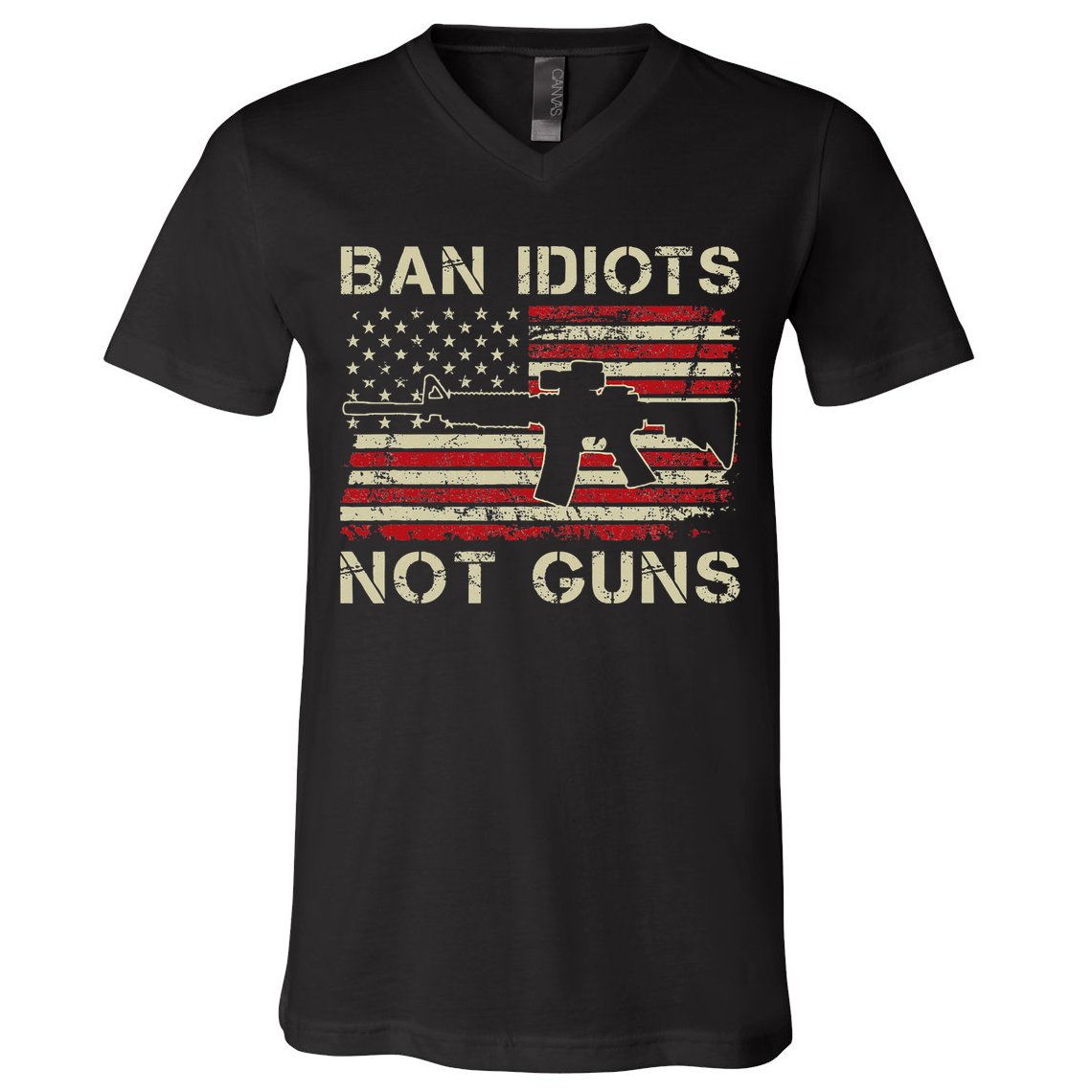 Ban Idiots Not Guns Ar15 Usa Flag 2nd Amendment Funny Gun V-Neck T-Shirt