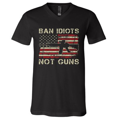 Ban Idiots Not Guns Ar15 Usa Flag 2nd Amendment Funny Gun V-Neck T-Shirt