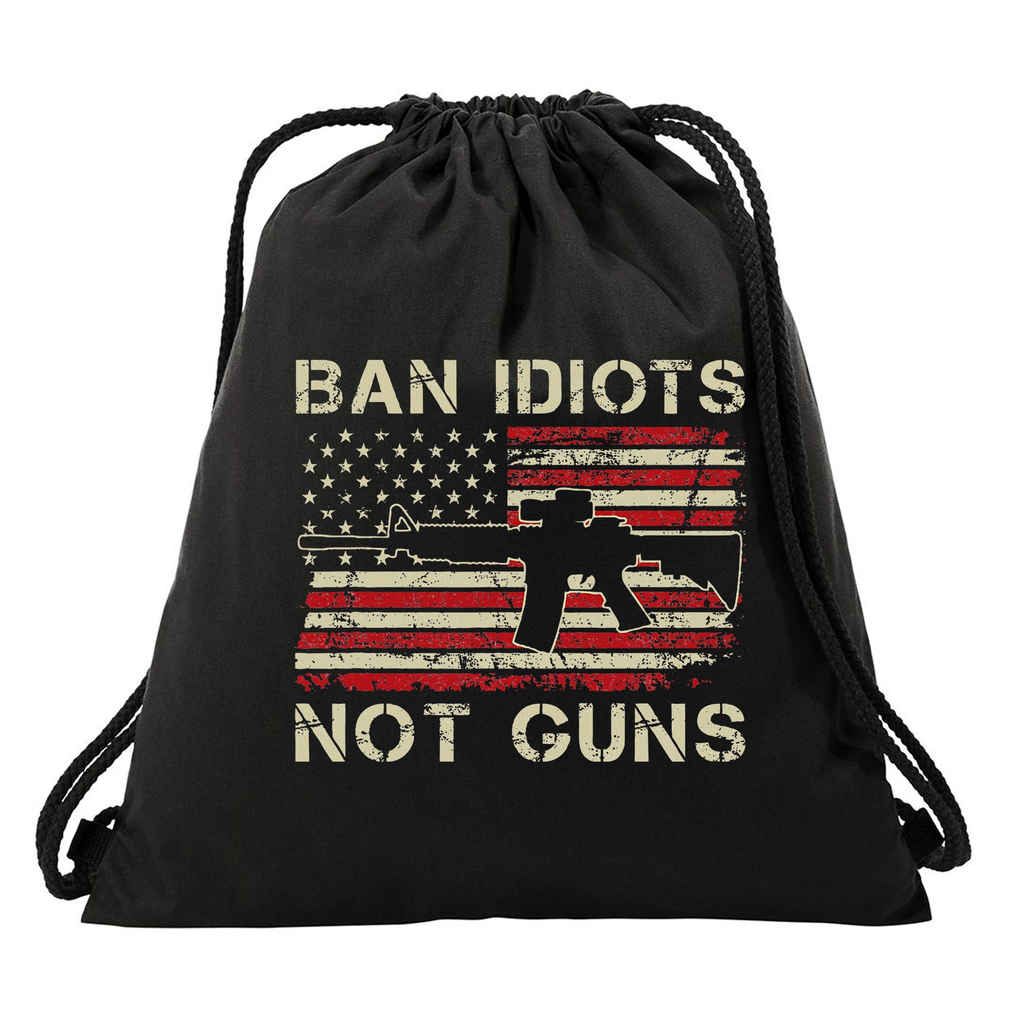 Ban Idiots Not Guns Ar15 Usa Flag 2nd Amendment Funny Gun Drawstring Bag