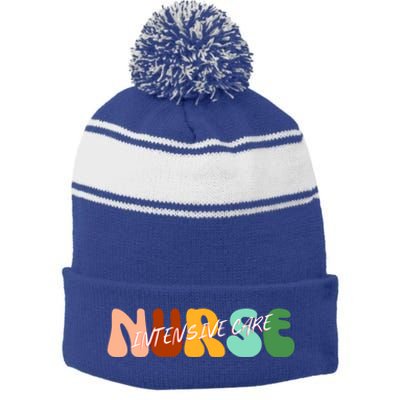 Boho Icu Nurse Gift Intensive Care Nurse For Nurses Cool Gift Stripe Pom Pom Beanie