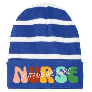 Boho Icu Nurse Gift Intensive Care Nurse For Nurses Cool Gift Striped Beanie with Solid Band