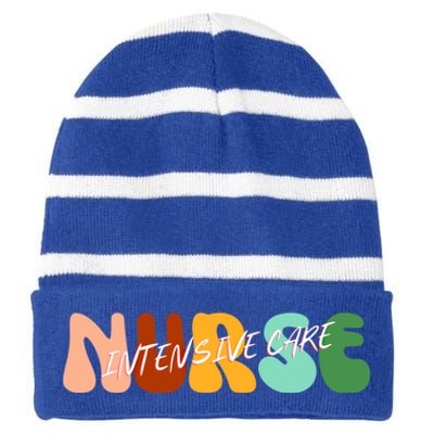 Boho Icu Nurse Gift Intensive Care Nurse For Nurses Cool Gift Striped Beanie with Solid Band