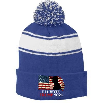 Biden Is Not My President ILl Vote Trump 2024 Gift Stripe Pom Pom Beanie