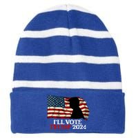 Biden Is Not My President ILl Vote Trump 2024 Gift Striped Beanie with Solid Band