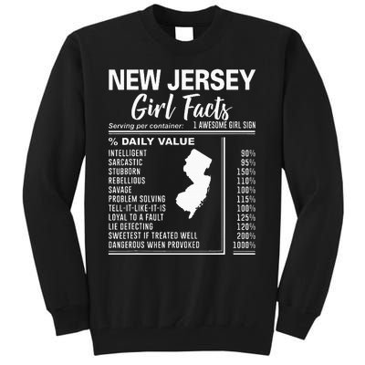 Born In New Jersey New Jersey Girl Facts Tall Sweatshirt