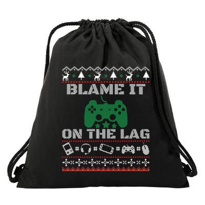 Blame It On The Lag Christmas Funny Video Gamer Ugly Meaningful Gift Drawstring Bag