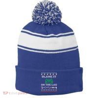 Blame It On The Lag Christmas Funny Video Gamer Ugly Meaningful Gift Stripe Pom Pom Beanie