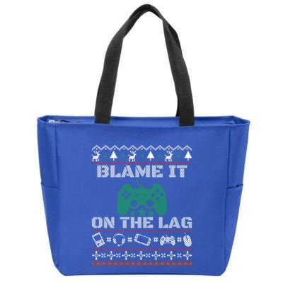 Blame It On The Lag Christmas Funny Video Gamer Ugly Meaningful Gift Zip Tote Bag