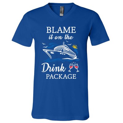 Blame It On The Package Funny Cruise Party Gift V-Neck T-Shirt