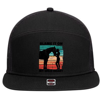 Blame It On My Wild Heart Horse Retro 7 Panel Mesh Trucker Snapback Hat