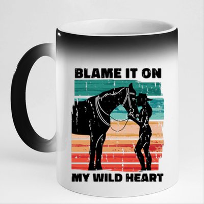 Blame It On My Wild Heart Horse Retro 11oz Black Color Changing Mug