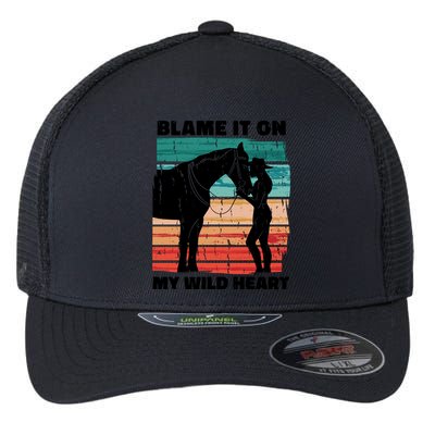 Blame It On My Wild Heart Horse Retro Flexfit Unipanel Trucker Cap