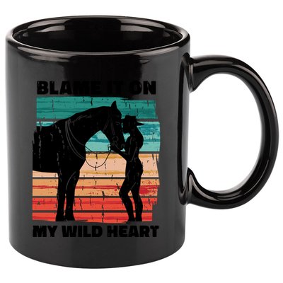 Blame It On My Wild Heart Horse Retro 11oz C Handle Ceramic Mug