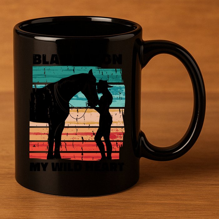 Blame It On My Wild Heart Horse Retro 11oz C Handle Ceramic Mug