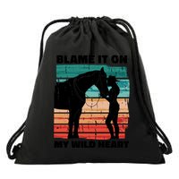 Blame It On My Wild Heart Horse Retro Drawstring Bag