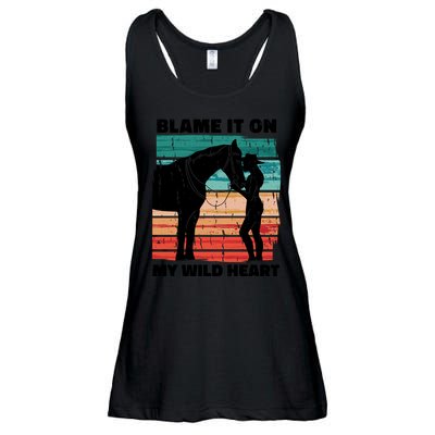 Blame It On My Wild Heart Horse Retro Ladies Essential Flowy Tank