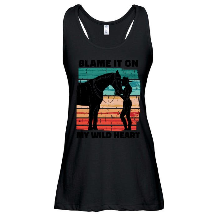 Blame It On My Wild Heart Horse Retro Ladies Essential Flowy Tank