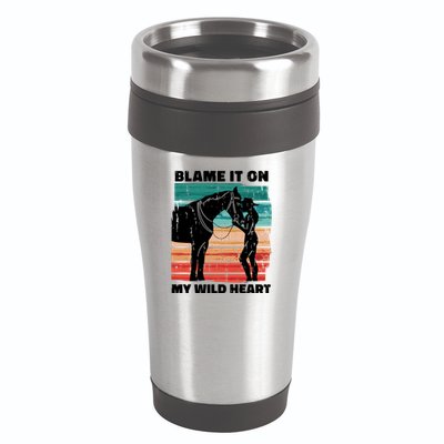 Blame It On My Wild Heart Horse Retro 16oz Travel Tumbler