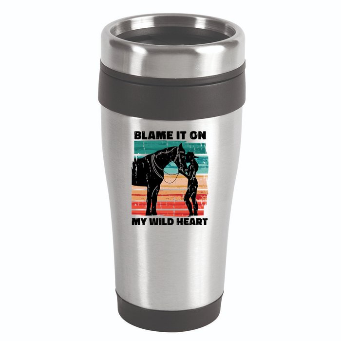 Blame It On My Wild Heart Horse Retro 16oz Travel Tumbler