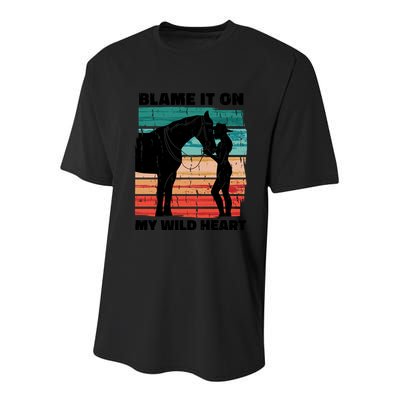 Blame It On My Wild Heart Horse Retro Youth Performance Sprint T-Shirt