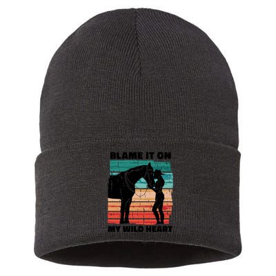 Blame It On My Wild Heart Horse Retro Sustainable Knit Beanie