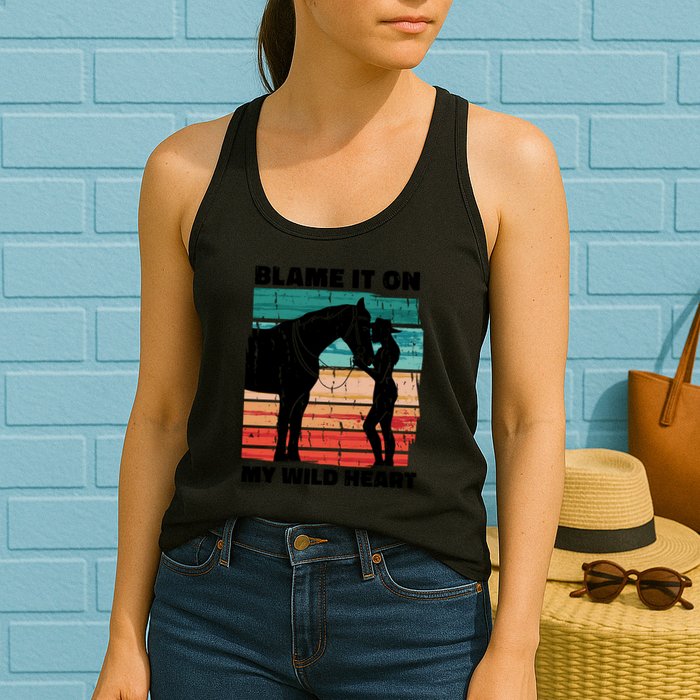 Blame It On My Wild Heart Horse Retro Womens Tank Top