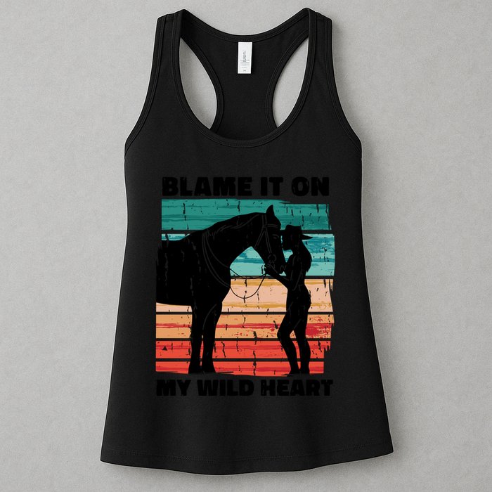 Blame It On My Wild Heart Horse Retro Womens Tank Top
