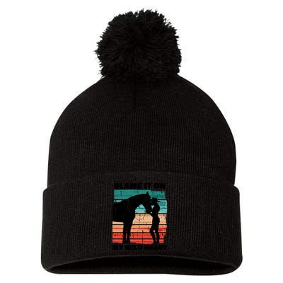 Blame It On My Wild Heart Horse Retro Pom Pom 12in Knit Beanie