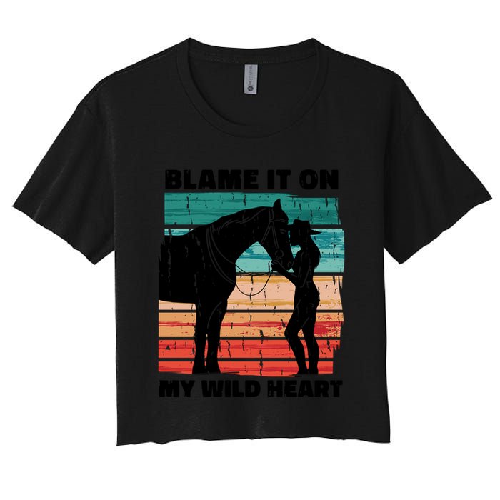 Blame It On My Wild Heart Horse Retro Crop Top