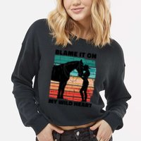 Blame It On My Wild Heart Horse Retro Cropped Pullover Crew