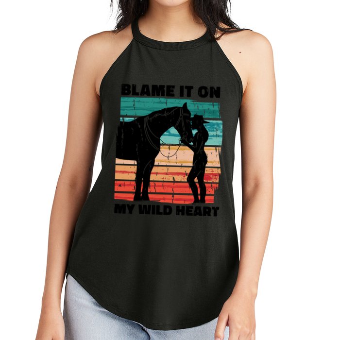 Blame It On My Wild Heart Horse Retro Women's Perfect Tri Rocker Tank