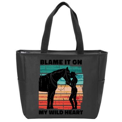 Blame It On My Wild Heart Horse Retro Zip Tote Bag