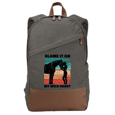 Blame It On My Wild Heart Horse Retro Cotton Canvas Backpack