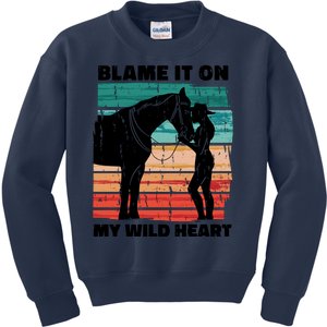 Blame It On My Wild Heart Horse Retro Kids Sweatshirt