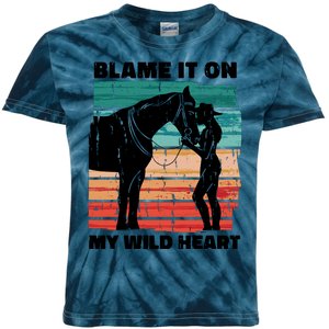 Blame It On My Wild Heart Horse Retro Kids Tie-Dye T-Shirt