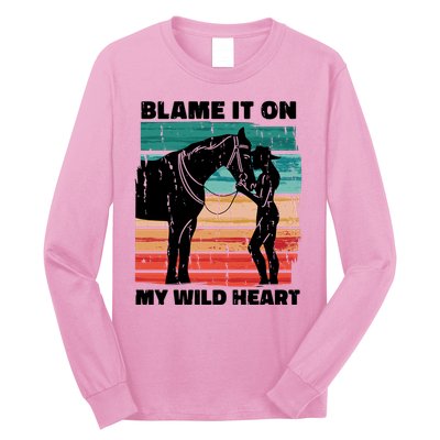 Blame It On My Wild Heart Horse Retro Long Sleeve Shirt