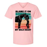 Blame It On My Wild Heart Horse Retro V-Neck T-Shirt