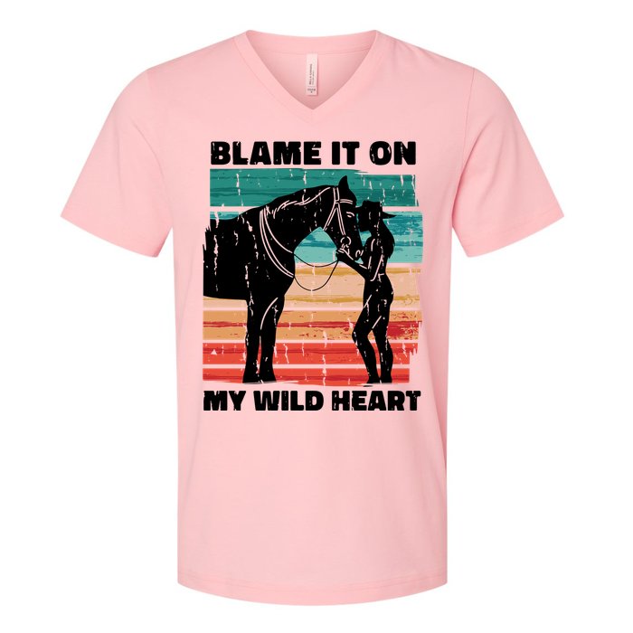 Blame It On My Wild Heart Horse Retro V-Neck T-Shirt